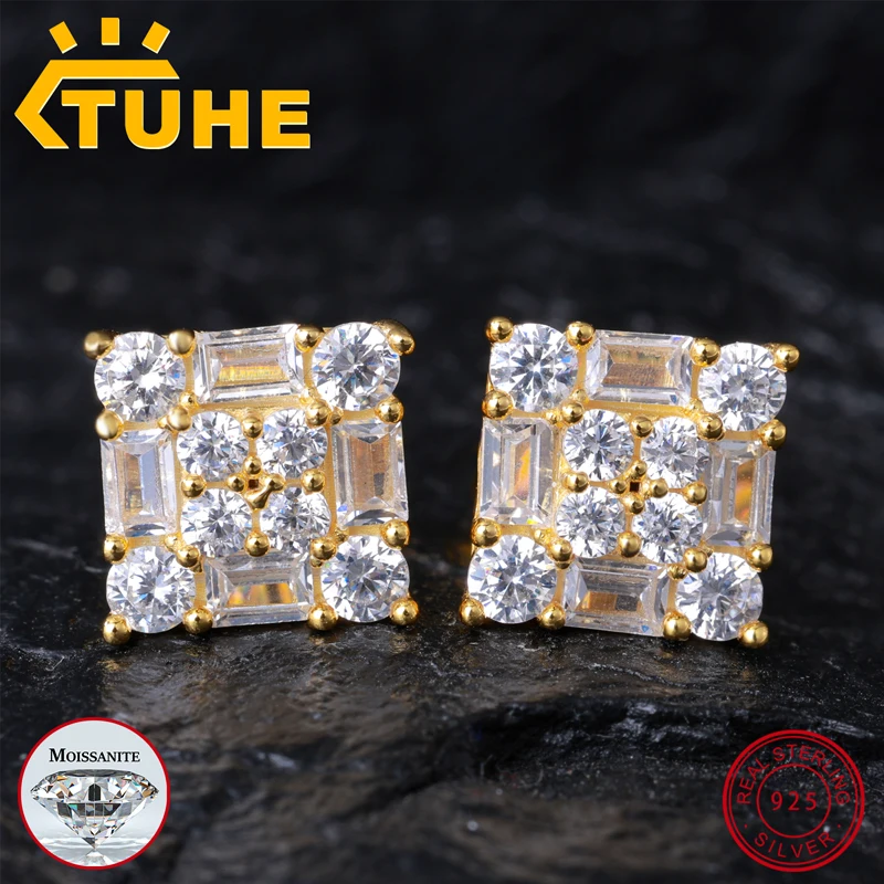 

Orginal Silver 925 Stud Earrings for Men Women Luxury D Color Moissanite GRA Certified Push Back HipHop Wedding Jewelry Gifts