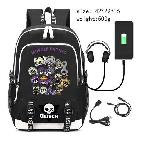 Yeni Cinayet Drones Sırt Çantası Öğrenci Erkek Moda Trendi Sırt Çantası USB Dizüstü Sırt Çantası Karikatür Siyah Kız Okul Çantası Genç için