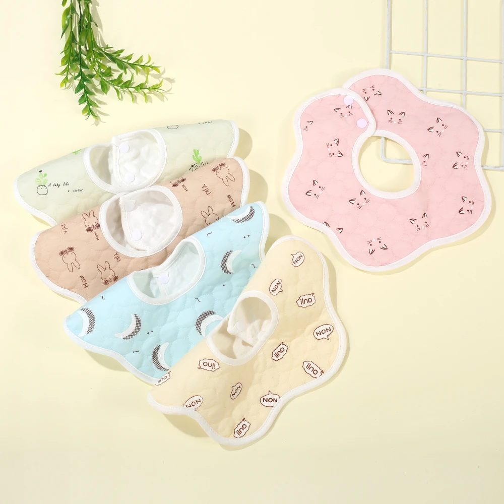 2Pcs Cotton Baby Bibs Cute Print Saliva Towel Clouds Shape Soft Snap Button Infant Feeding Drool Bib For Boys Girls Burp Cloths