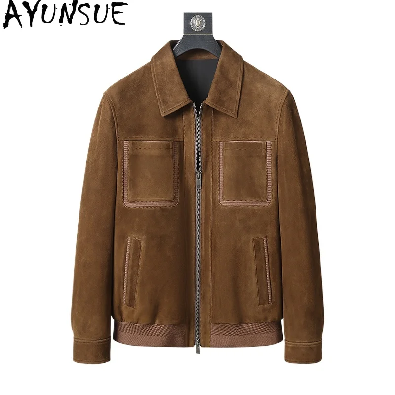 

AYUNSUE Genuine Leather Jacket Men Vintage Short Real Sheepskin Suede Coat Man Clothing Motorcycle Leather Jackets Man Abrigos