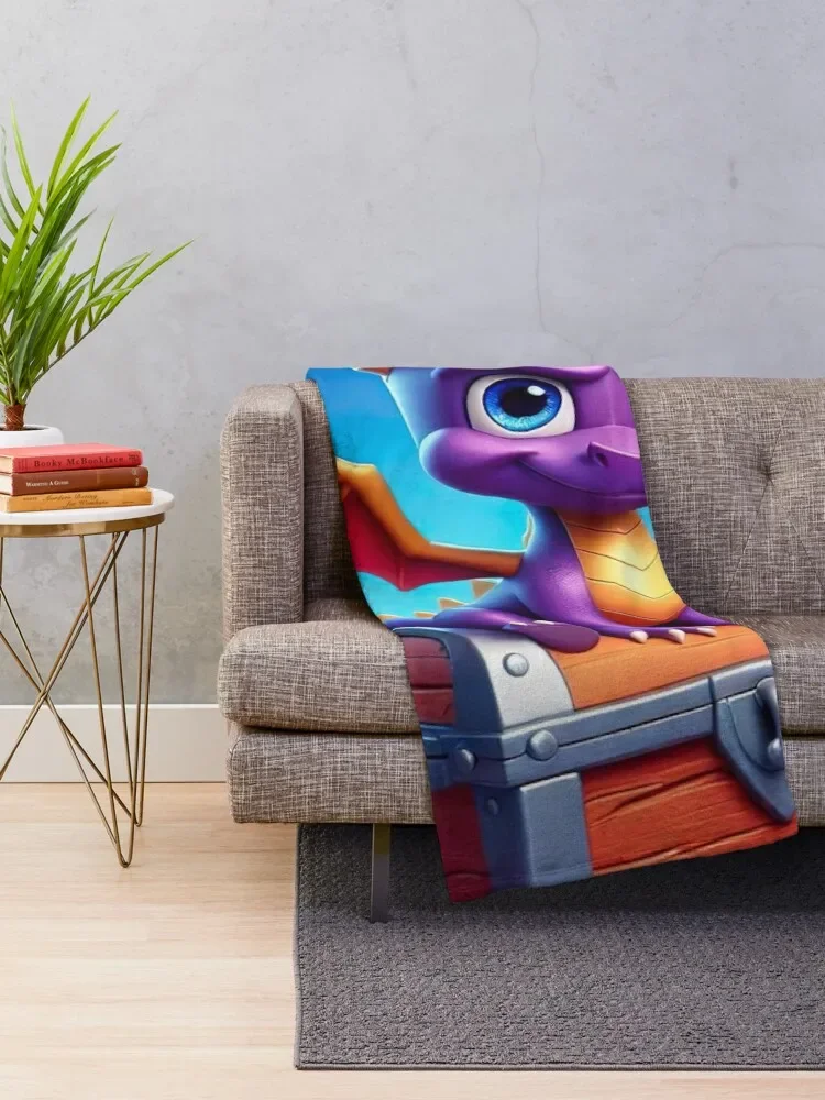 Chibi Spyro's Hoard - Adorable Guardian of Gemstone Treasure Throw Blanket Decorative Sofas Sofa Blankets