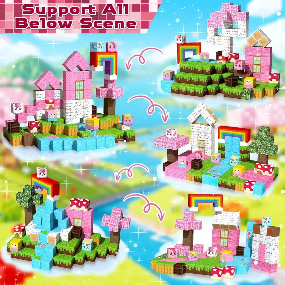 Unicorn Themed Magnetic Building Blocks - 150-Piece Educational STEM Toy for Kids, Strong Magnets, Sensory Play, Ideal Gift for