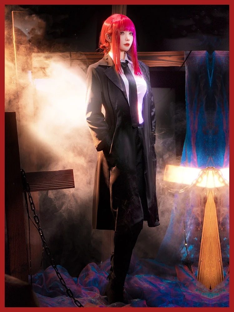 

Anime Chainsaw Man Makima Cosplay Costume Wig Makima Trench Shirt Tie Pants Suit Halloween Party Role Play Uniform