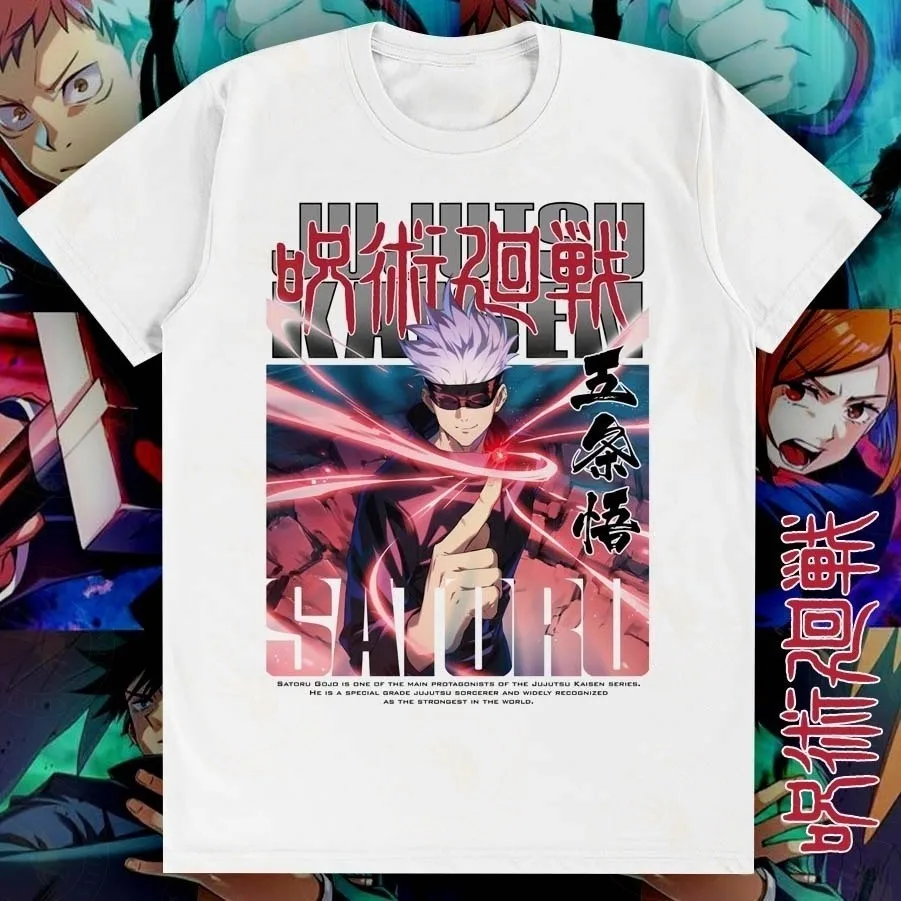 

Gojo аниме SatorJujutsu Kaisen Мужчины Женщины Летняя футболка Harajuku Винтаж с коротким рукавом Свободная большая повседневная удобная футболка для фитнеса Y2k