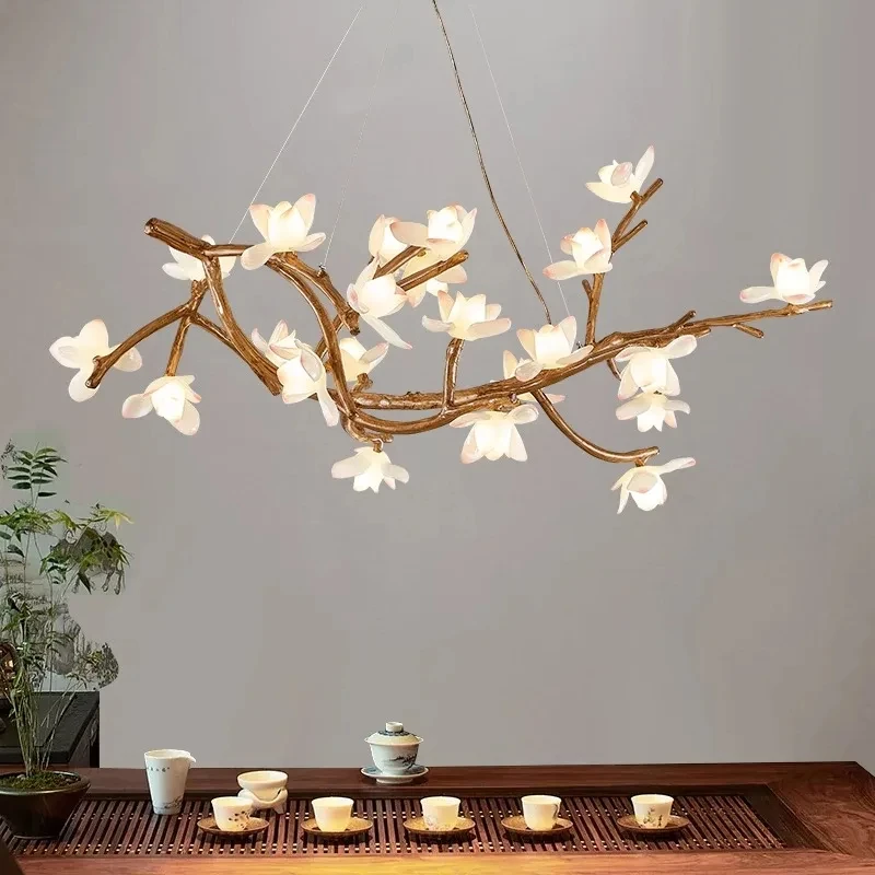 Flower Art Modern Wood Home Decor Led Lights Pendant Light Lamp For Living Room Chandeliers For Dining Room Hanging Light Indoor