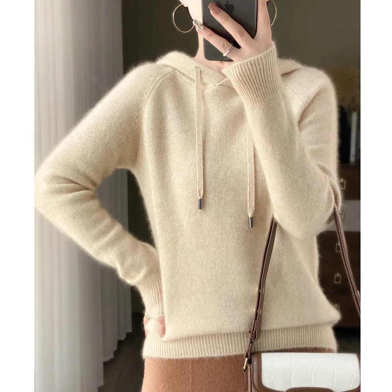 New Hooded Knitwear Women's Loose-Fitting plus Size Pullover Outer Wear Casual Coat Sweater Knitted Hoodie Wholesale