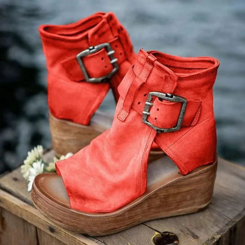 Women Summer Sandals Shoes New Fashion Retro Peep Toe Platform Sandals PU Leather Zipper Thick Bottom Women Shoes Ladies Sandals