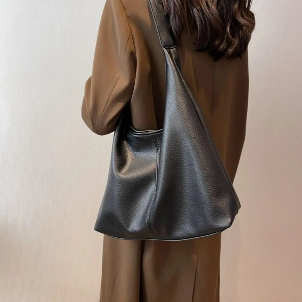 

Korean Style Lichee Pattern Tote Bag Tote Bag PU Leather Large Capacity Handbag Solid Color Large Capacity Underarm Packs Travel