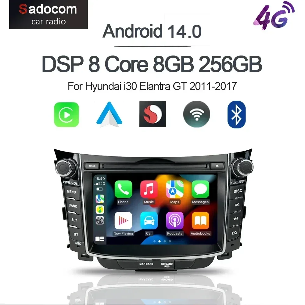 CarPlay 7'' Android 13.0 Samochodowy odtwarzacz Android 8GB 128G Multimedialne radio samochodowe stereo GPS WiFi Dla Hyundai i30 Elantra GT 2011-2017