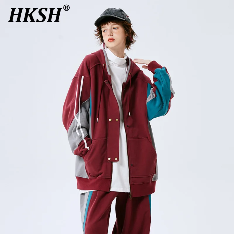 HKSH Autumn Winter New Men's Tide Sports Stripe Color Contrast Sweatshirt Splice Loose Punk Hoodies Sweatpants Women Chic HK2382