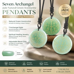 Seven Archangel Jade Natural Green Aventurine Pendants Angel Spiritual Energy Protection Amulet Symbol Healing Jewelry Necklaces