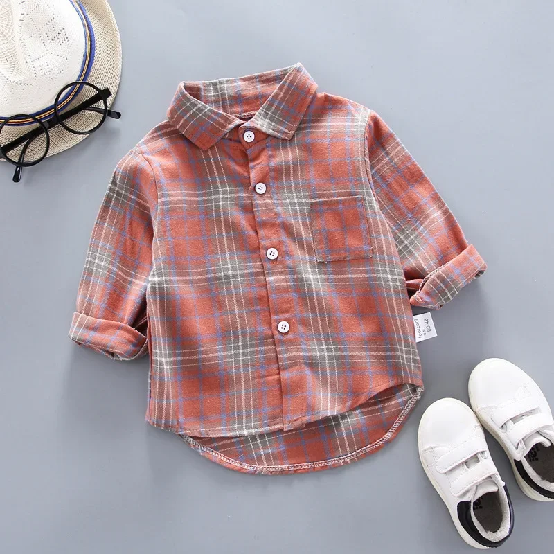 Boys Shirts Classic Casual Plaid child Shirts kids school Blouse red tops clothes Kids Children plaid 1-4Years Kids Boy Wear