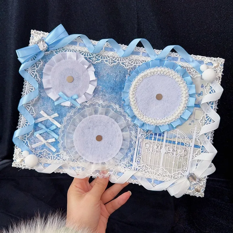 Hand Made Pin Bag Backdrop Badge Display Light Blue Grid Board Backdrop, All-In-One Lazy Grid Board Pin Bag Set
