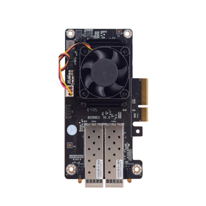 PCIe network card Supports PCIe v2.0 (2.5 GT/s) x8, compatible with x16 slots.Intel 82599 10 Gigabit Ethernet controller chip