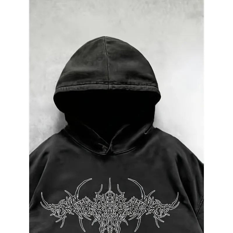 Lockerer, lässiger Kapuzenpullover mit rundem Spinnen-Buchstaben-Print, modischer Kapuzenpullover, atmungsaktiver Rundhalsausschnitt, Street-Style – Detail 6