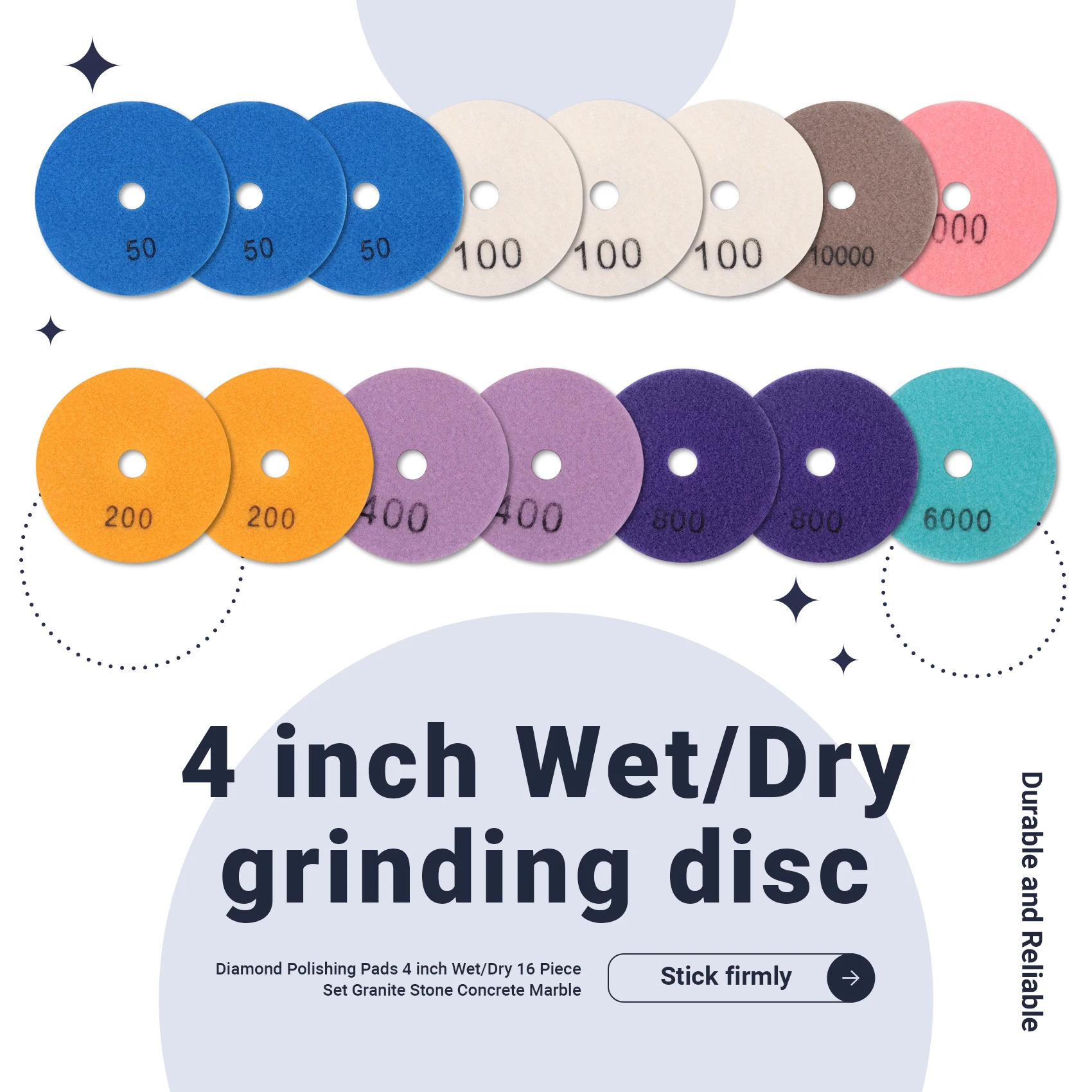REST 16Pcs Polishing Pads Kit 4 Inch 100Mm Wet/Dry for Stone Concrete Marble Polishing Use Grinding Discs Set