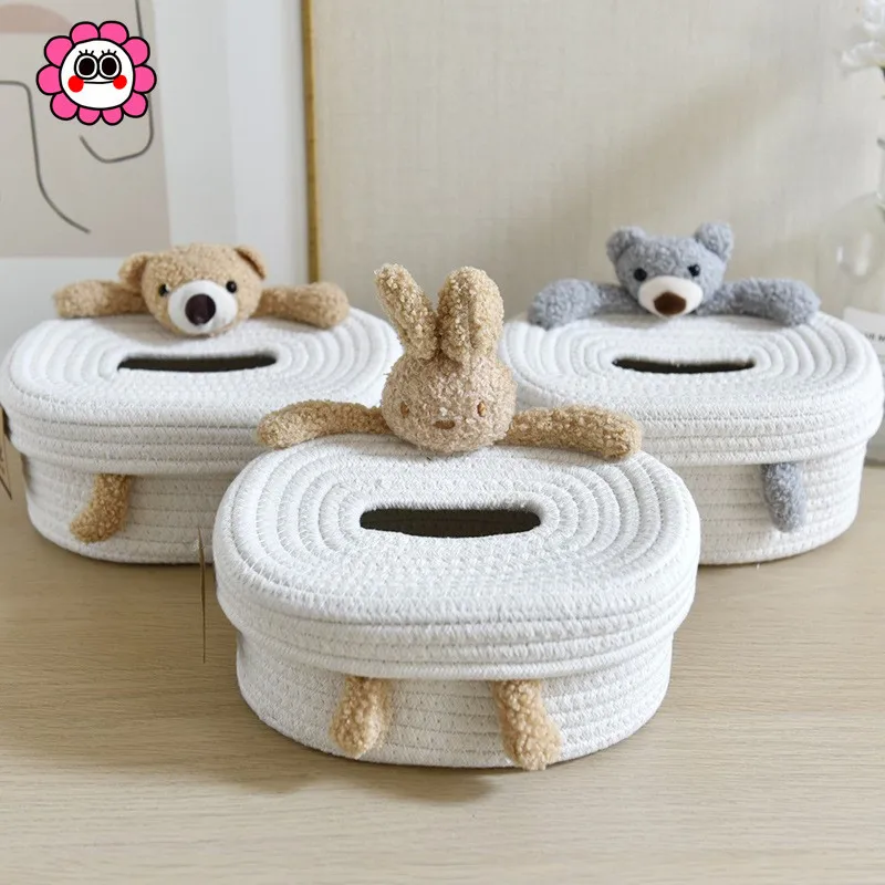 Simples estilo nórdico dos desenhos animados corda de algodão retangular casa sala estar mesa jantar guardanapo caixa