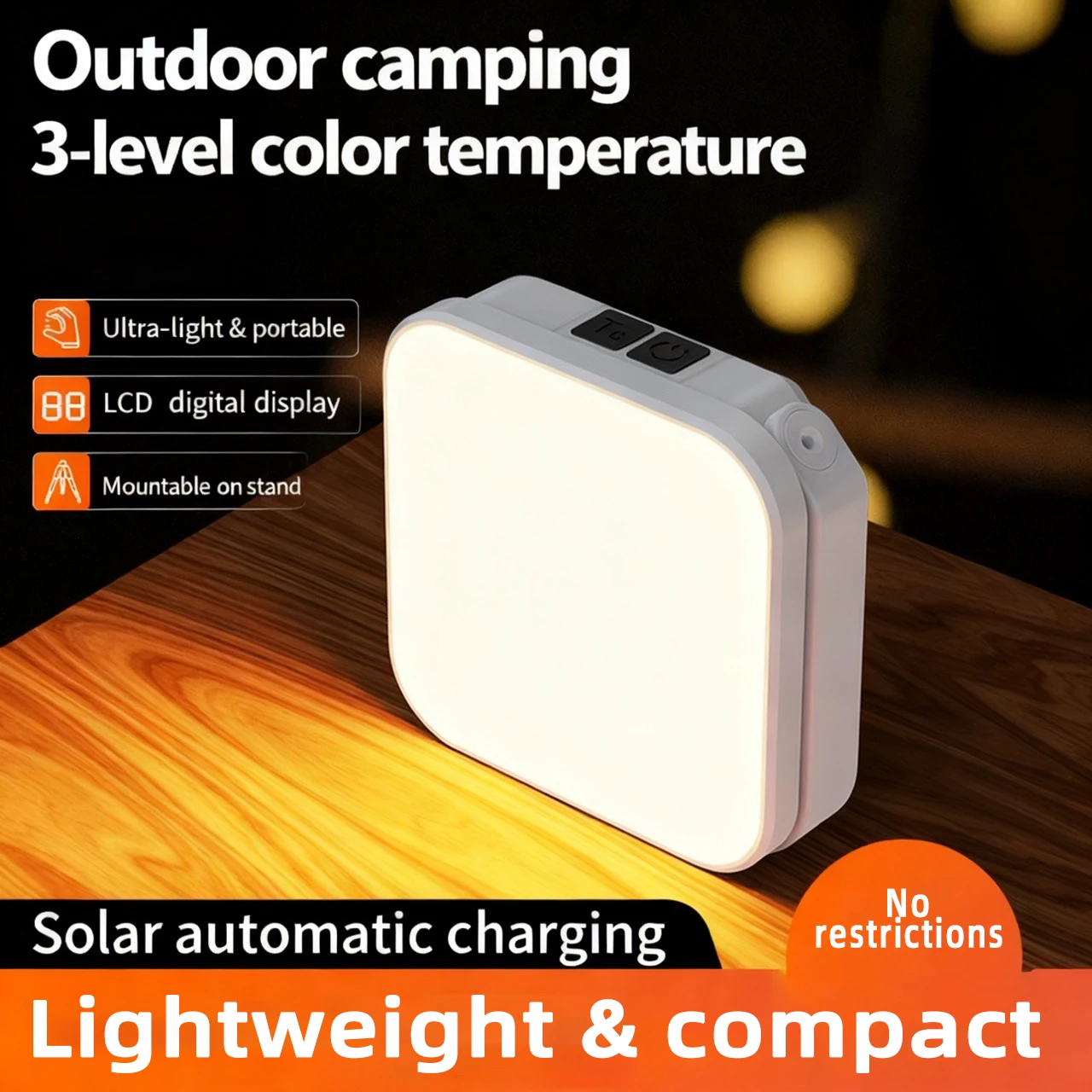 Solar Outdoor Camping Light USB Charging LED Handheld Light with LCD Battery Display Ideal for Night lighting Hiking and Camping
