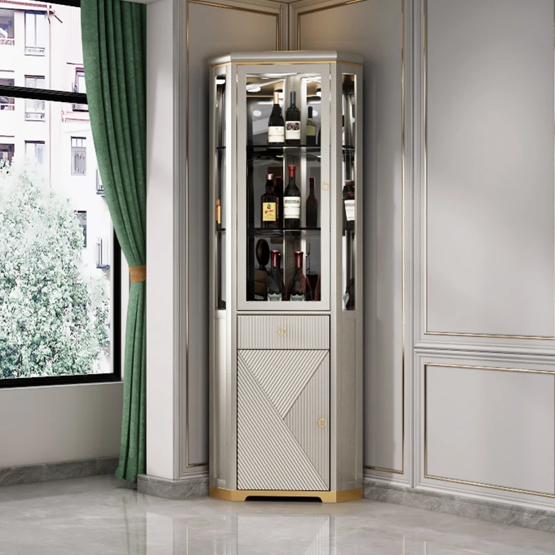 

Light luxury solid wood wine cabinet, corner cabinet against the wall, living room household corner cabinet, triangular corner
