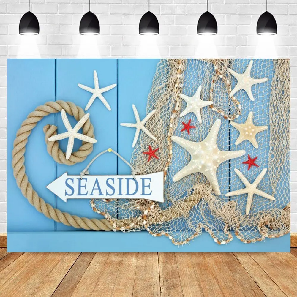 Nautical Rudder Starfish Sea Theme Backdrop Baby Birthday Portrait Photography Wooden Board Splint Sailor Cake Smash Background