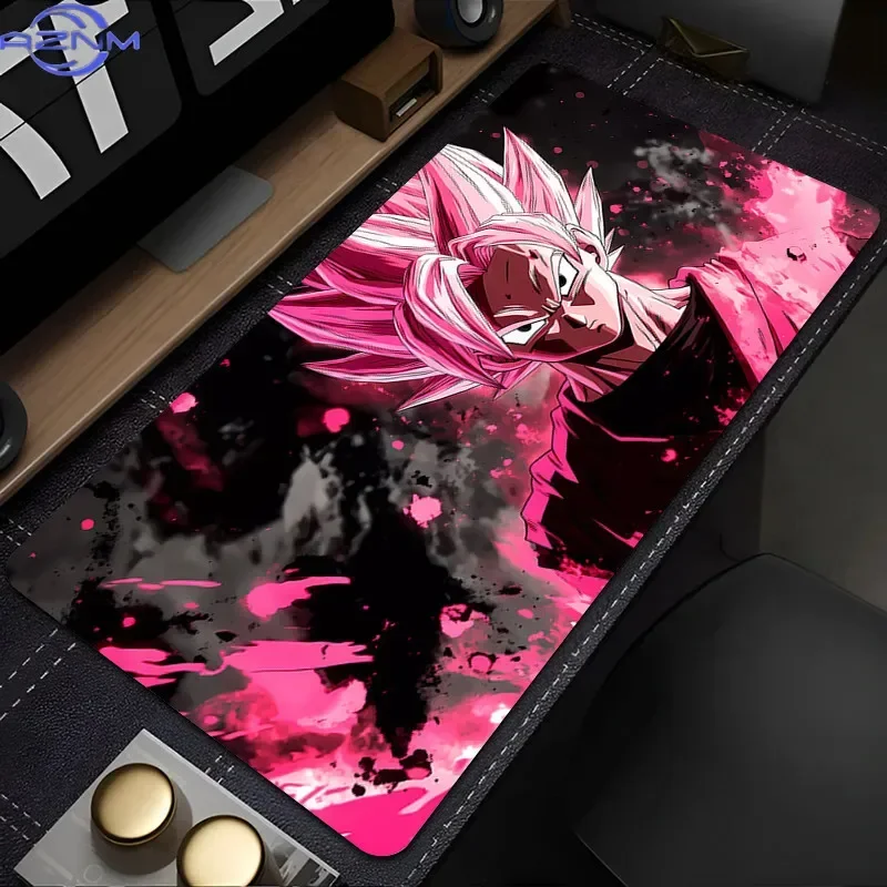 Pink Black Anime Warrior Splash Art Mouse Pad, Rubber Non-Slip Base, Smooth Surface for Gaming and Office Desktop Computer Use