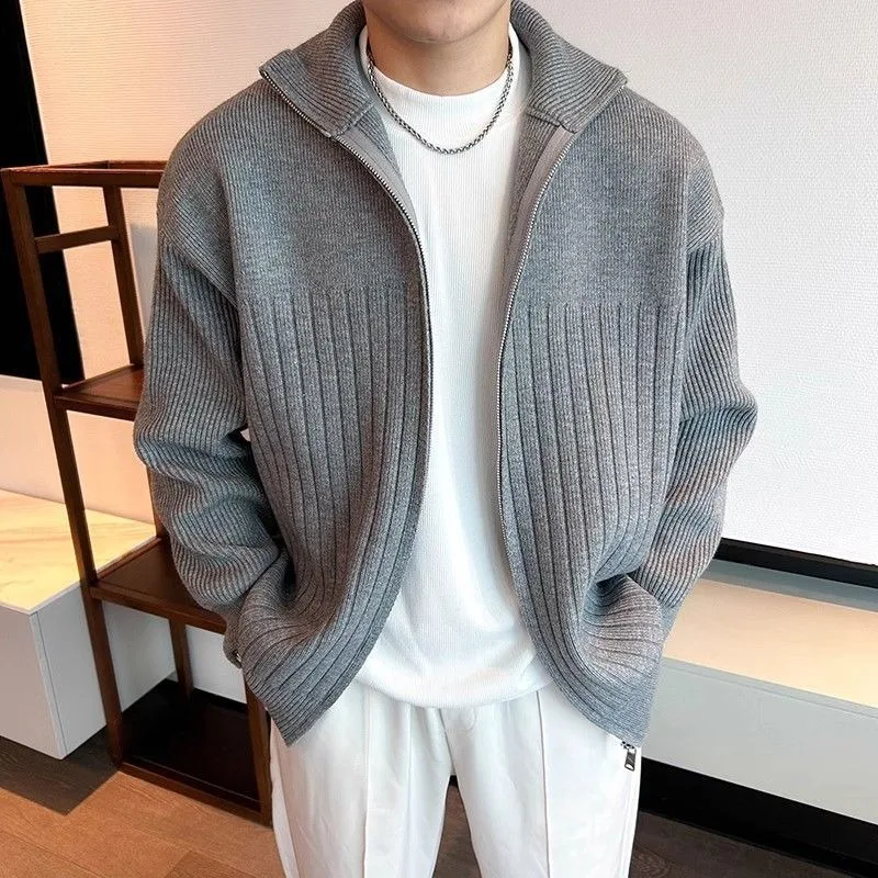 

Мужские свитера с капюшоном, кардиган, однотонный, осенне-зимний, с длинным рукавом, на молнии, вязаная верхняя одежда, утепленный мужской винтажный трикотаж