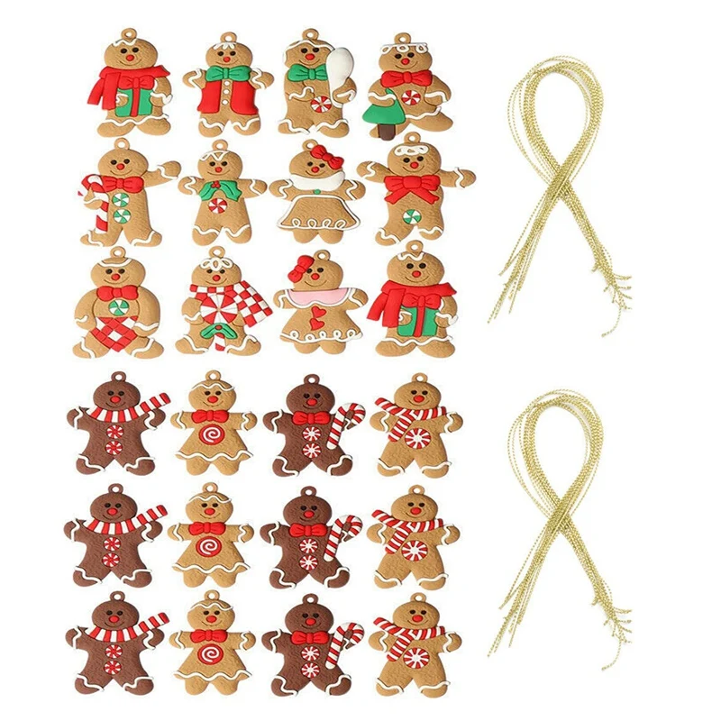 24Pcs Christmas Pendant Gingerbread Man Xmas Decoration Christmas Tree Ornaments