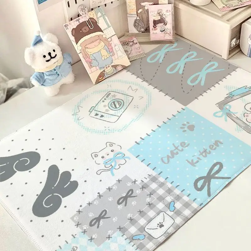 Leather Desk Pad Protector Korean ins Kitten Dots Y2K Kawaii Mouse Pad Office Desk Mat Waterproof Oilproof PU Desk Keyboard Pad