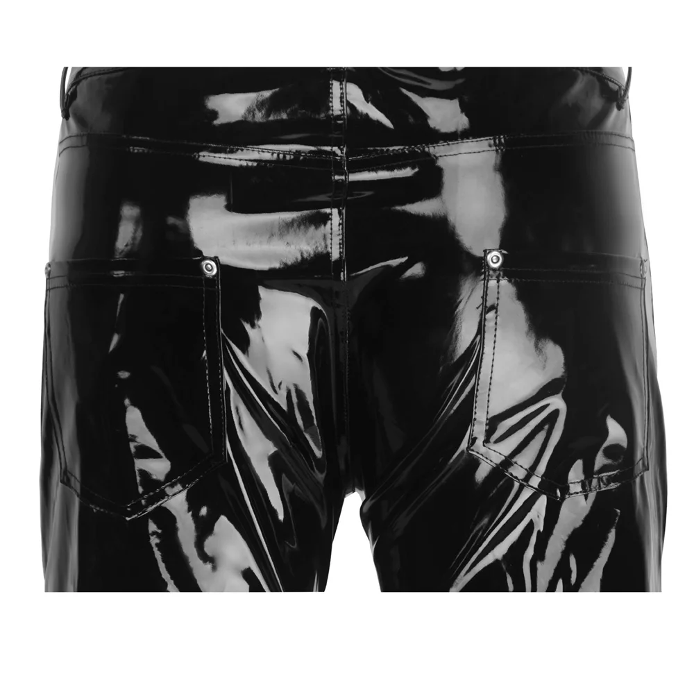 Pantalon en cuir pour hommes, pantalon en Faux cuir PVC brillant, équipement de motard, imperméable, noir