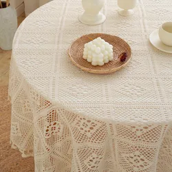 55inch Lace Tablecloth Floral Embroidered Decor Macrame Round TableCloth for Spring Summer Holiday OutdoorKitchen Dinner Country
