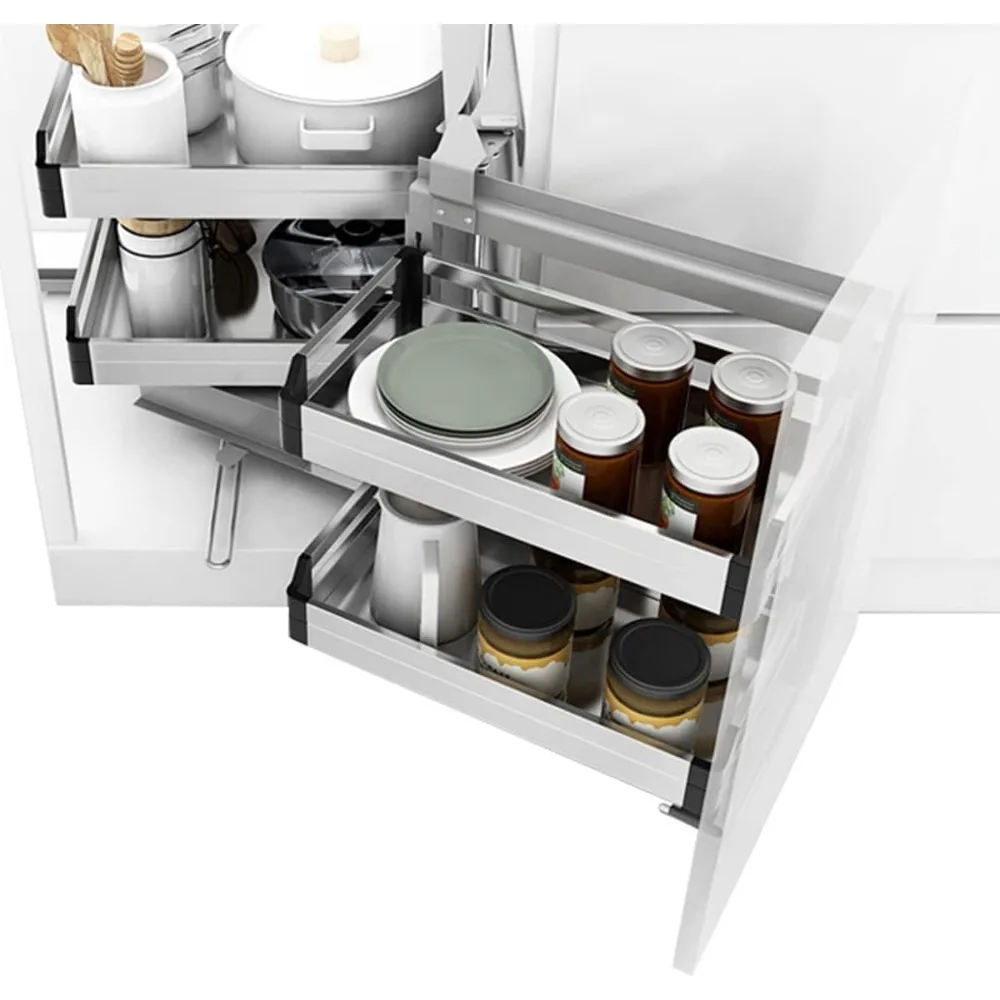 

15-Inch Wide Blind Corner Cabinet Pull-Out Organizer with Magic Base and 2-Tier Hidden Slide-Out Shelves