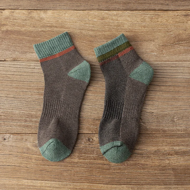 Calcetines cortos de rizo para hombre, medias térmicas gruesas de algodón, mantienen el calor, Fondo de toalla Vintage, calcetines coloridos a rayas