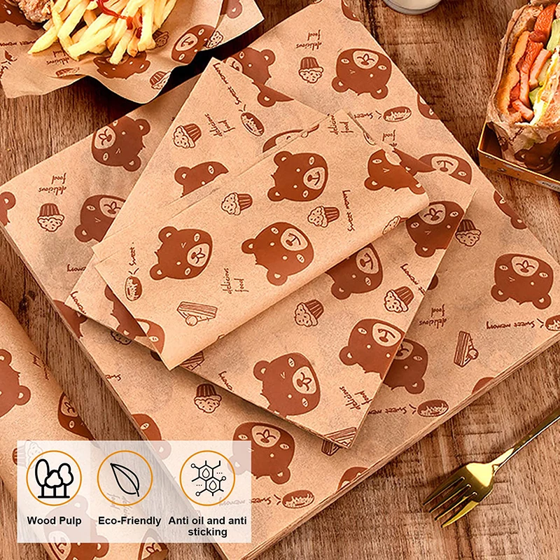 Papel de embalaje desechable con revestimiento de dibujos animados para sándwich, rollo de pollo a prueba de aceite para el hogar, herramienta de cocina para hornear, 50 piezas