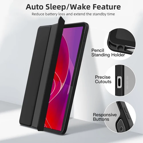 Imagen 2 del producto Funda con tapa para tableta Lenovo Tab M11/K11 2024 11 ''Xiaoxin Pad 2024 TB330FU, funda trasera acrílica con portalápices, encendido/apagado automático