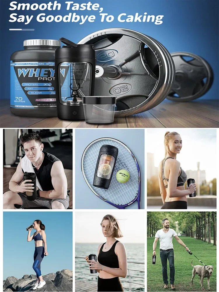 630ml Electric Protein Shaker Cup with Powder Storage Container Mixer Cup Gym Sport Water Bottles with Wire Whisk Ball Drinkware