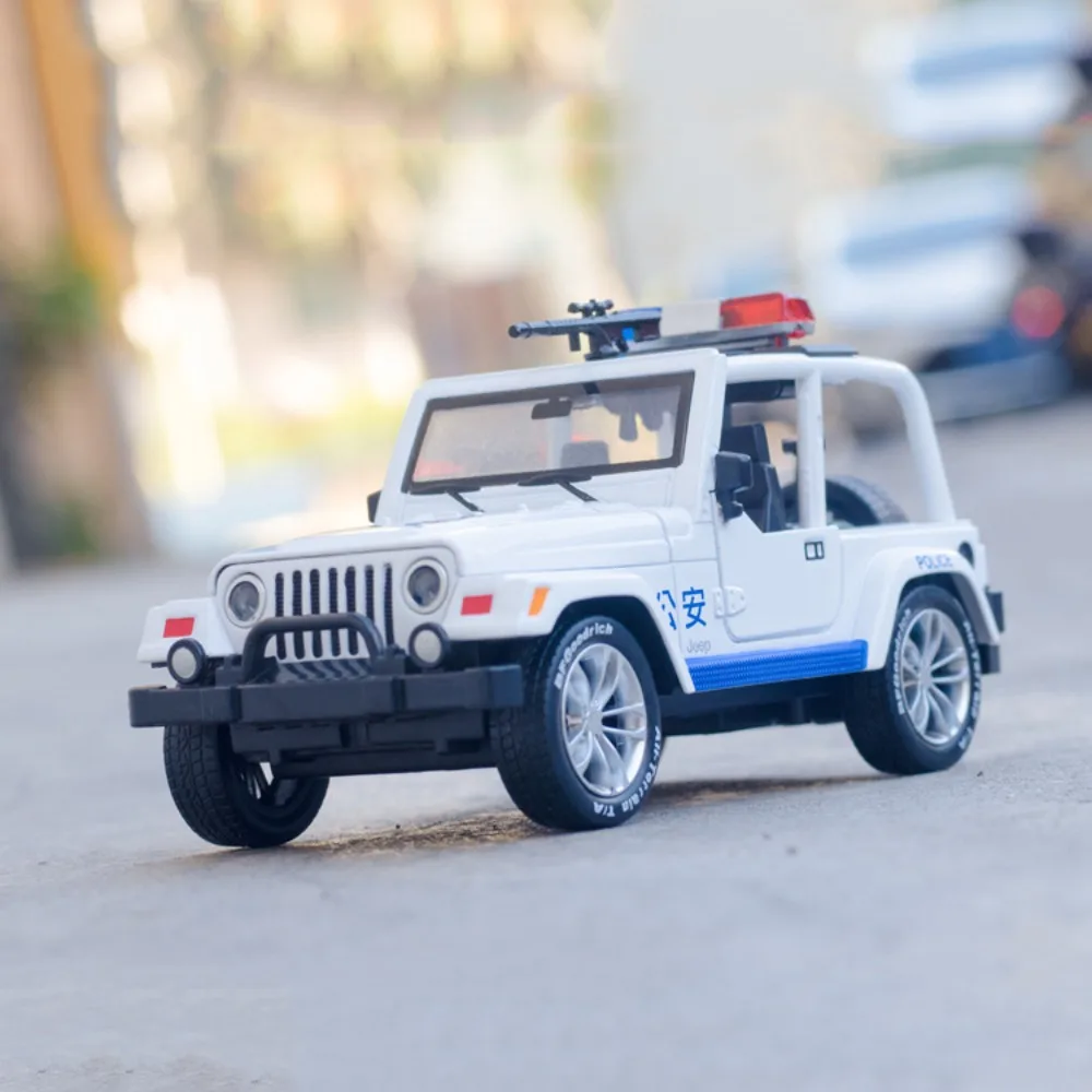 

1/32 Wrangler Model Car Toys Die Cast Alloy Off-road Police Vehicle Sound Light Pull Back 4 Door Can Be Opened Boy Birthday Gift