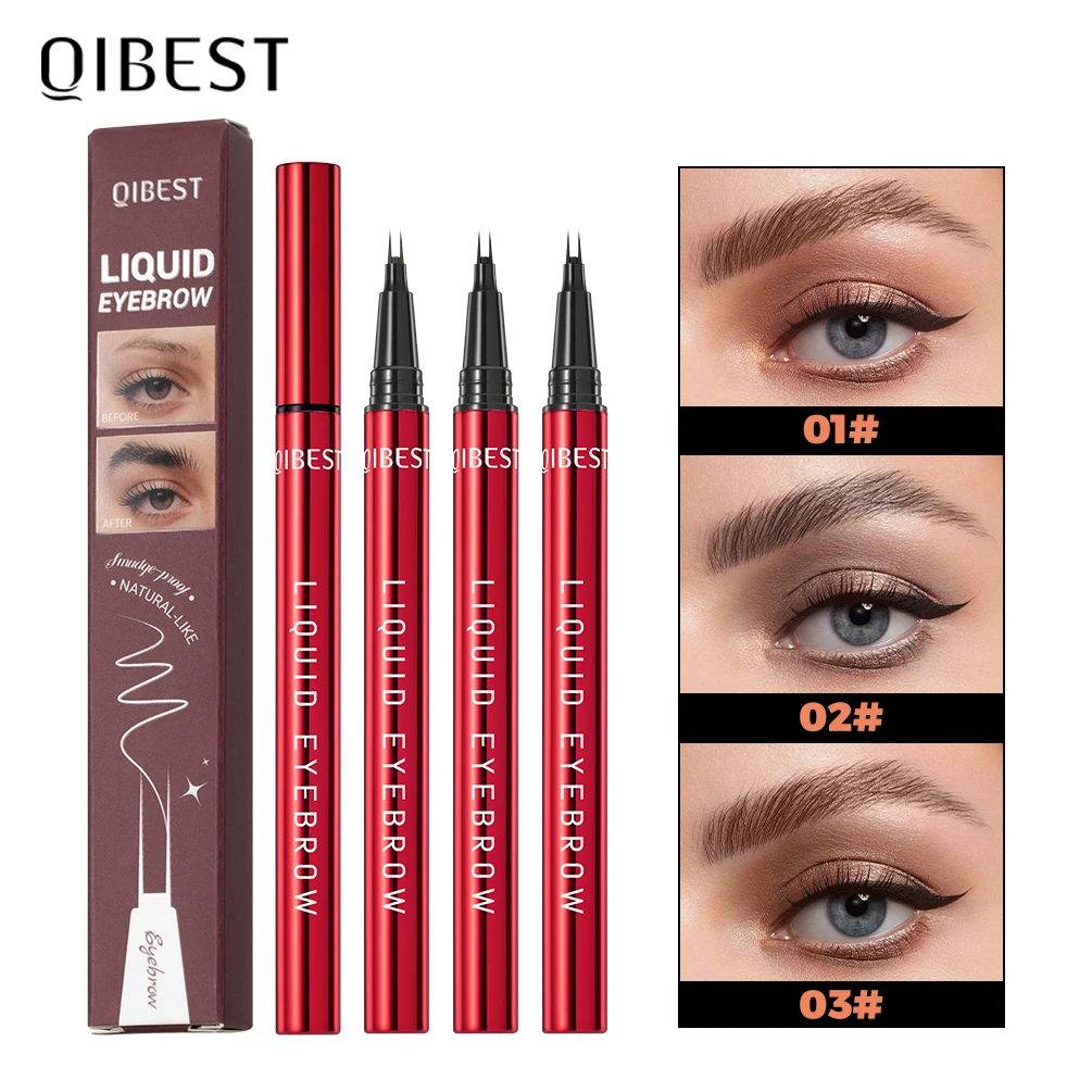 

QIBEST 2 Points Eyebrow Pencil Long Lasting Easy To Grip Eyebrow Tattoo Waterproof Thin Liquid Lying Silkworm Brow Pen Makeup
