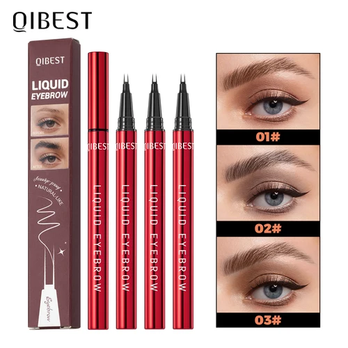 QIBEST-lápiz de cejas de 2 puntos, larga duración, fácil de agarrar, tatuaje de cejas, resistente al agua, líquido fino, lápiz para cejas de gusano de seda, maquillaje