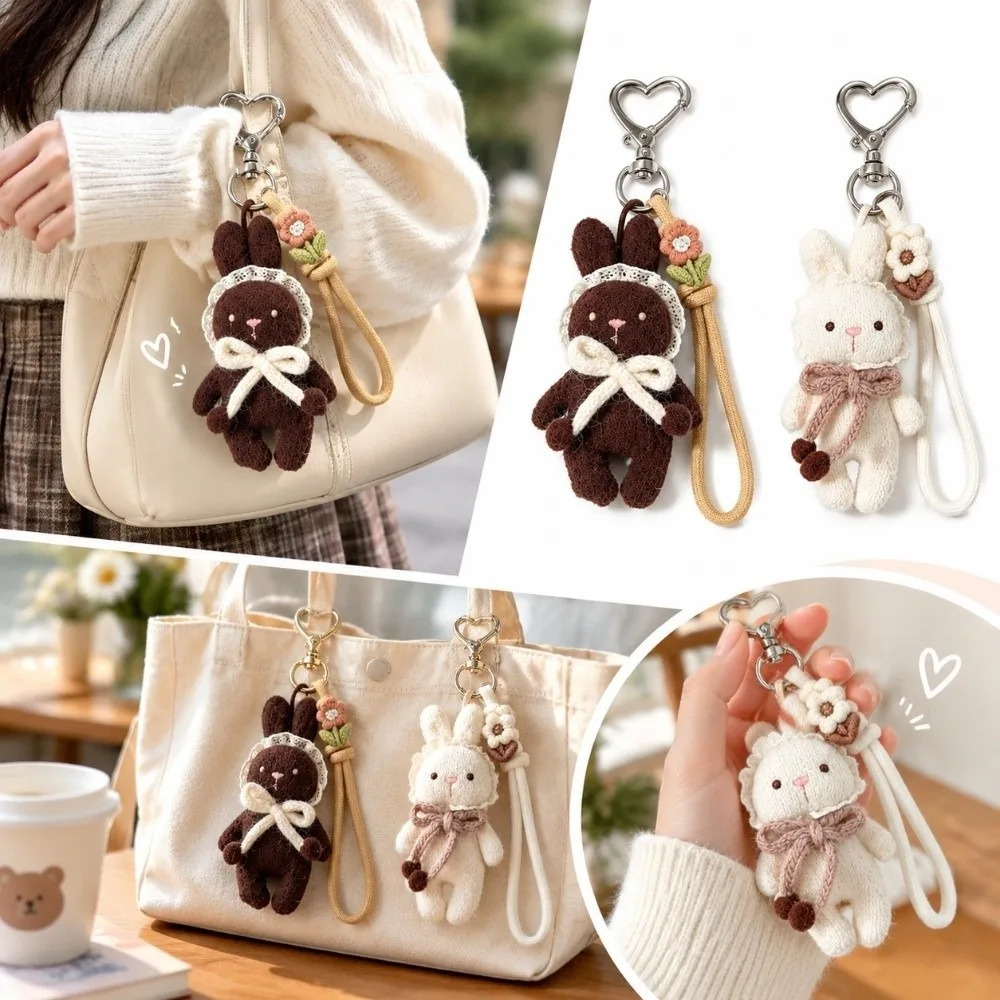 Handmade Bunny Fabric Doll Keychain Hanging Strap Soft Texture Doll Bag Pendant Fabric Fine Stitching Rabbit Bag Charm