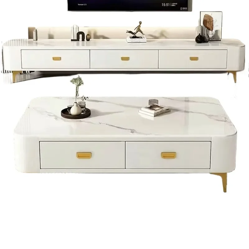 Floor to Ceiling TV Cabinet and Coffee Table Combo for Living Room Small Apartment Light Luxury High End Storage Unit