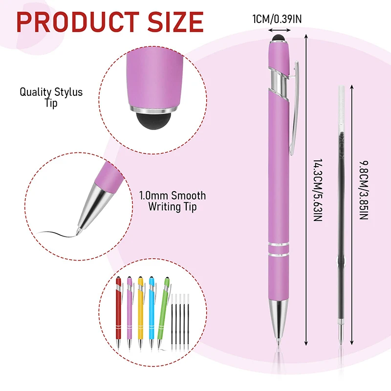 Penna a sfera retrattile con stilo 2 in 1 da 10 pezzi con punta a stilo penna a sfera con inchiostro nero penna stilo in metallo per Touch screen