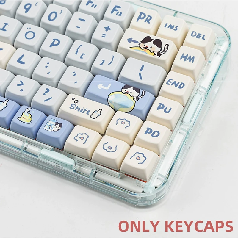 USLION 140 Keys MDA Profile Milk Cat Theme Keycaps PBT Heat Dye Sublimation Key Caps for 61/68/87/96/104/108 Mechanical Keyboard