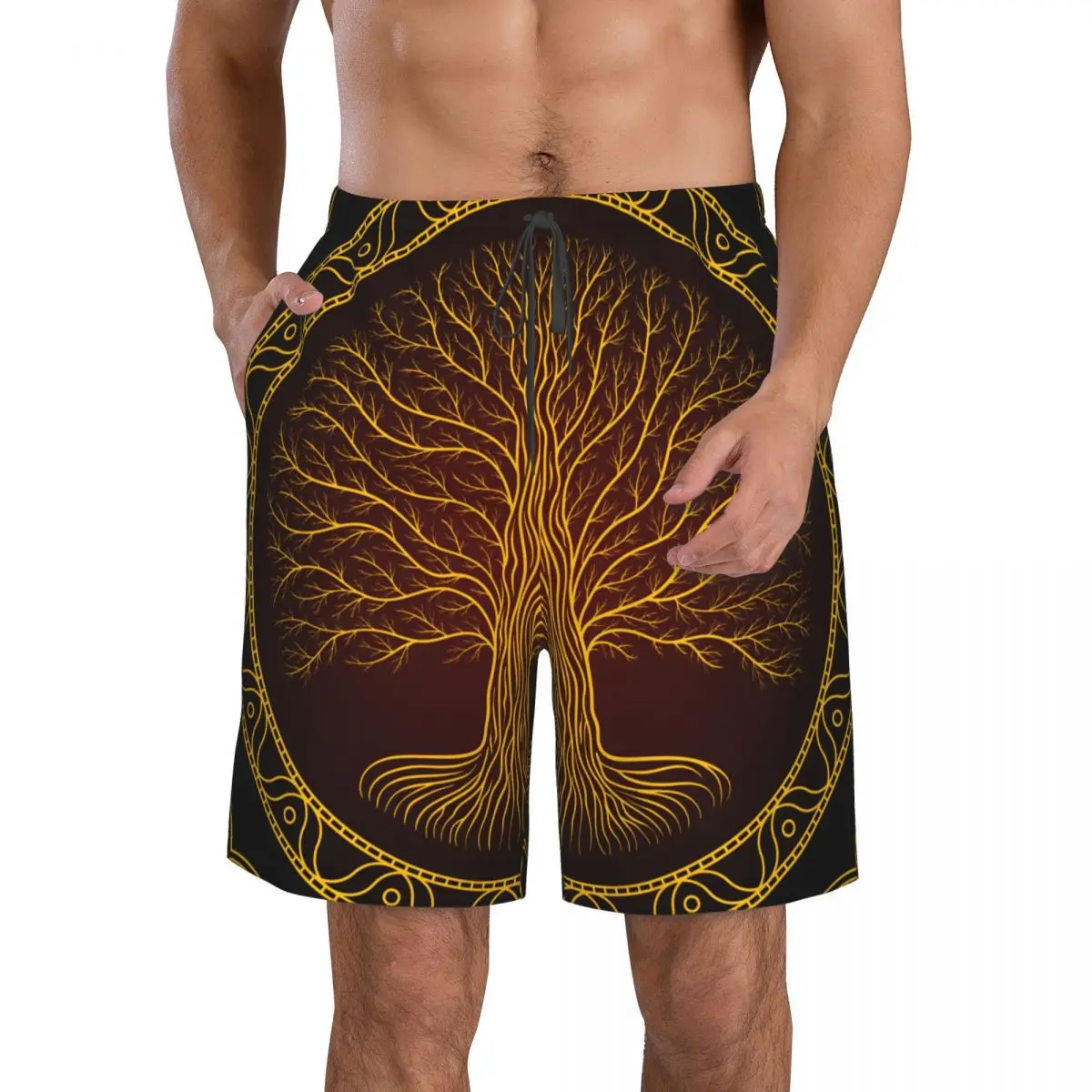 Quick Dry Summer Mens Beach Board Shorts Briefs For Man Swim Trunks Beachwear Yggdrasil Tree Of Life