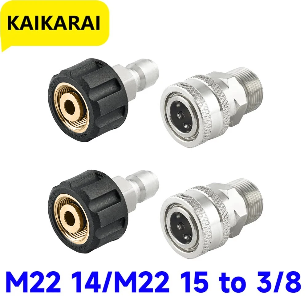 Tool Pressure Washer Adapter Set M22 14mm or M22 15mm to 3/8 Inch Quick Connect Pressure Washer Hose Fittings Stainless Steel