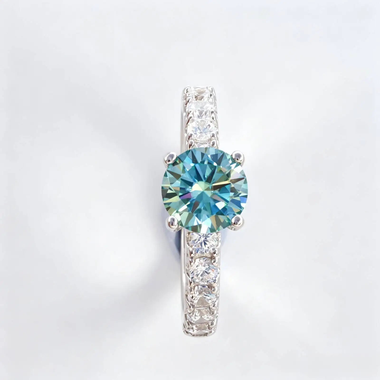 Klassischer 1-Karat-Moissanit-Ring in blauer Farbe für charmante Damen, S925 Sterlingsilber, edler Schmuck, Dating-Geschenk für Frauen, Eheringe. – Detail 7