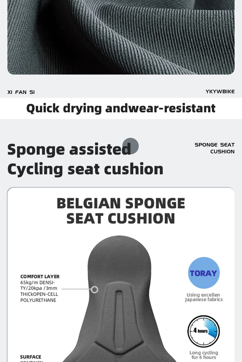 Ykywbike Herren Radhose Fahrradunterwäsche Belgien Hochelastisches Schwammpolster Stoßfeste MTB-Shorts Mountainbike-Unterwäsche – Detail 4