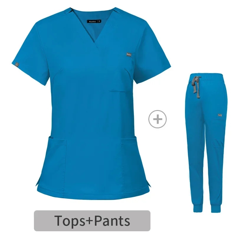 High End Elastic Surgical Clothes V-neck Short Sleeve Hospital Nurse Uniform Suit Women\'s Operating Room Hand Washing Clothes