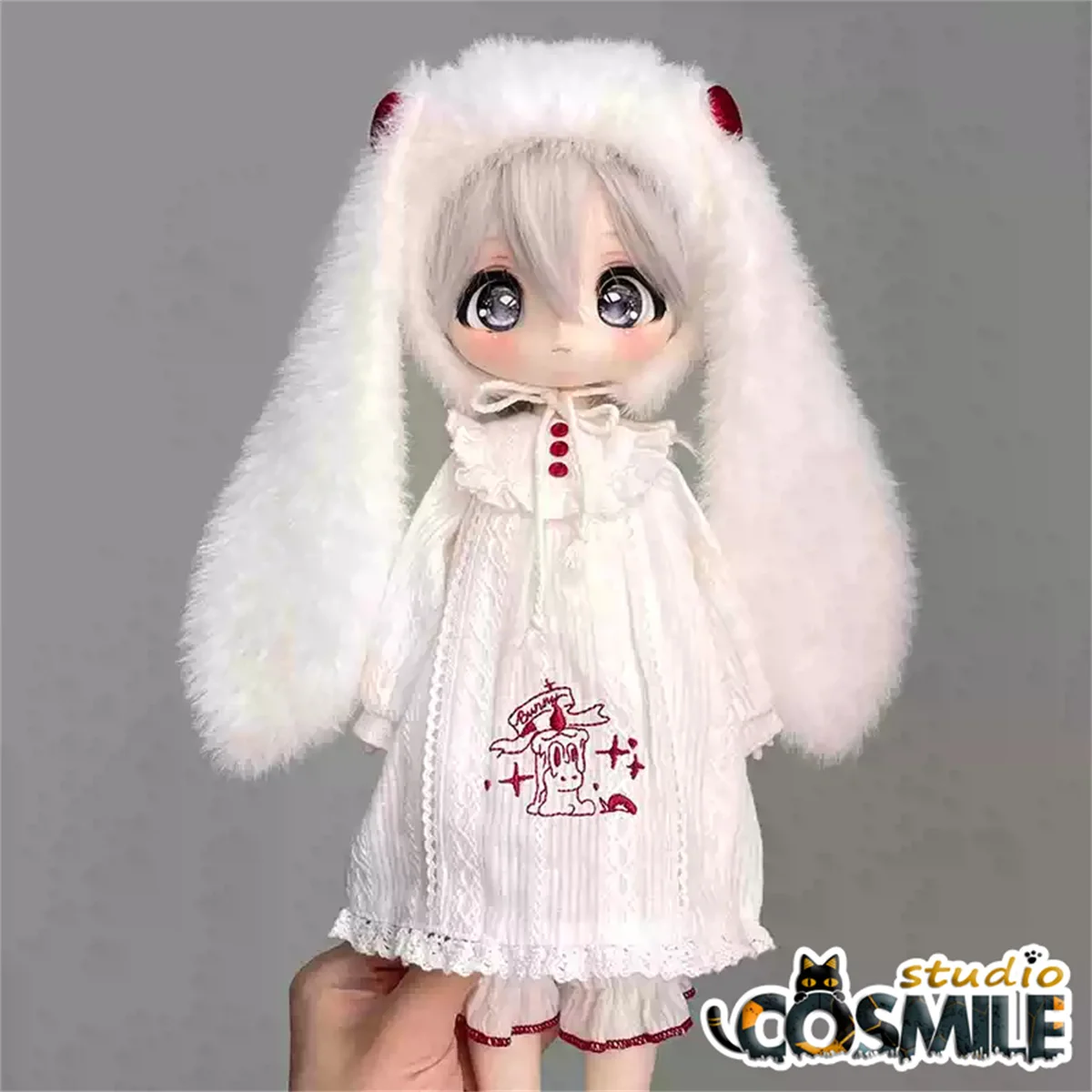 

Japanese Lop-eared Rabbits Bunny Cute White Pajamas Hat Dress Skirt Costume 1/6 Size BJD Doll Accessories Doll's Clothes DJ Sep