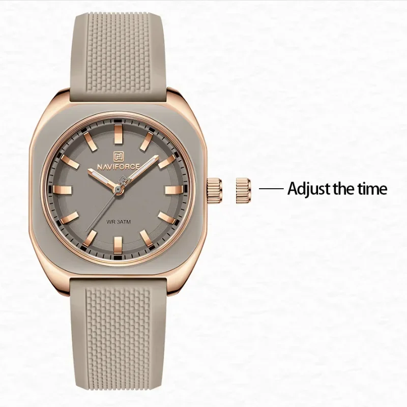 NAVIFORCE NF5061 Fashion Women's Casual Elegant Simple Polygon Quartz Silicone Watch Gift for Women Wristwatch