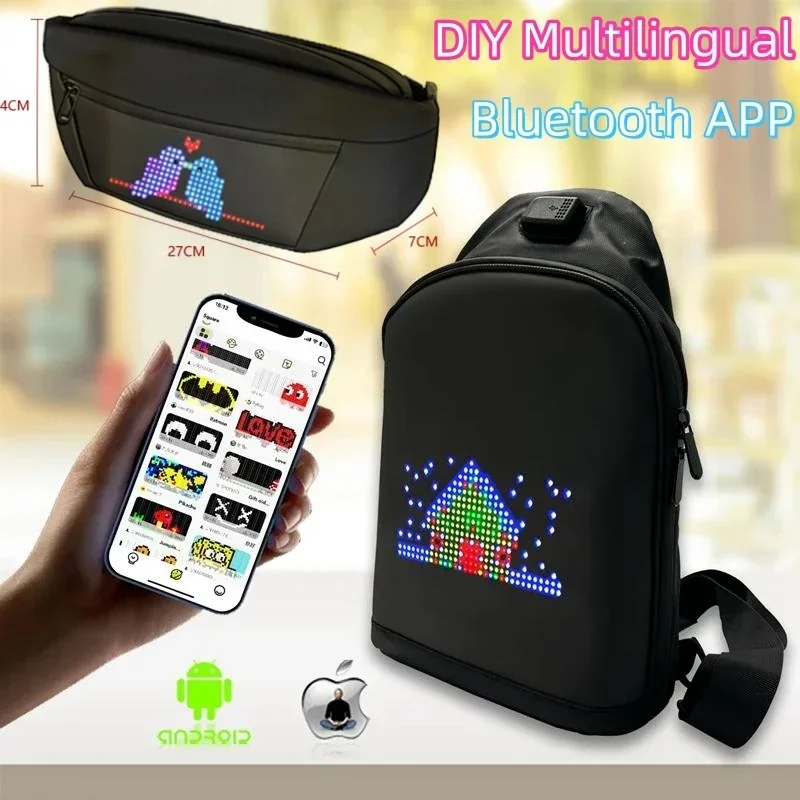 DIY Multilingual Graffiti Dynamic Shoulder Bag Chest Bag Led Display Led Waist Bag Smart  APP LED Pixel Backpack for Women Men